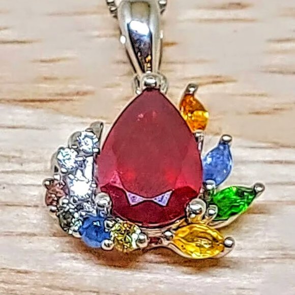 Real Ruby, Sapphire 925 Sterling Silver Set: Necklace & Ring Sz 7 - Picture 4 of 4